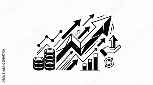 Upward arrows and financial charts depicting growth and investment