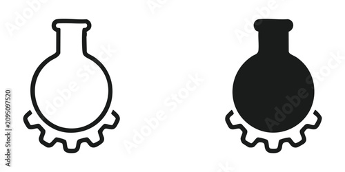Laboratory flask with gear icon vector design illustration for chemical research and development use.