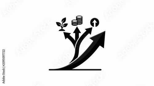 Multiple upward arrows representing growth money and progress