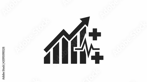 Upward trending financial graph with vital signs and plus symbols