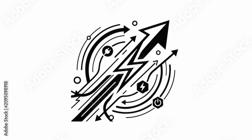 Abstract design with lightning bolt arrows and energy symbols