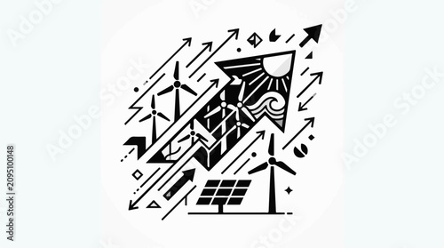 Abstract illustration of renewable energy sources with upward arrows
