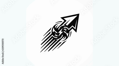 Stylized black arrow design with swirling motion effect