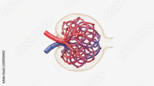 Human kidney glomerulus in renal capsule medical illustration for anatomy education poster and healthcare background