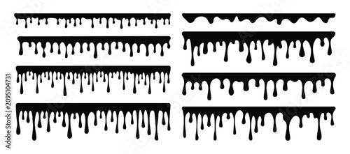 Black Paint Drip Borders Collection with Ink Splash and Liquid Dripping Effect Vector Set