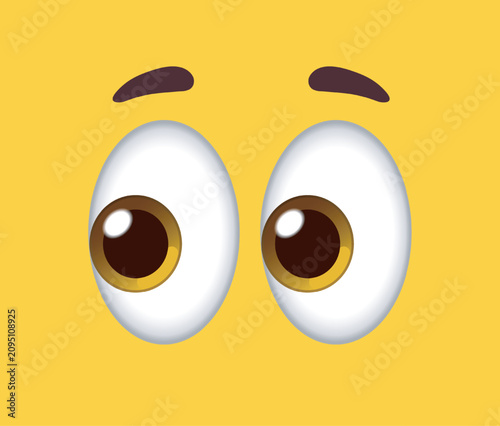 Obraz na płótnie Large brown cartoon eyes looking downward with raised eyebrows, showing sadness,