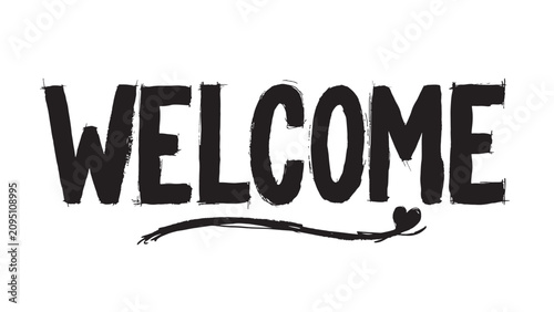 Welcome handwritten text with underline and heart
