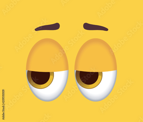 Foto Half-closed brown cartoon eyes with flat eyebrows showing boredom, skepticism an