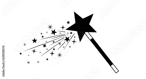 Vector illustration of magic wand with sparkles and stars on a transparent background