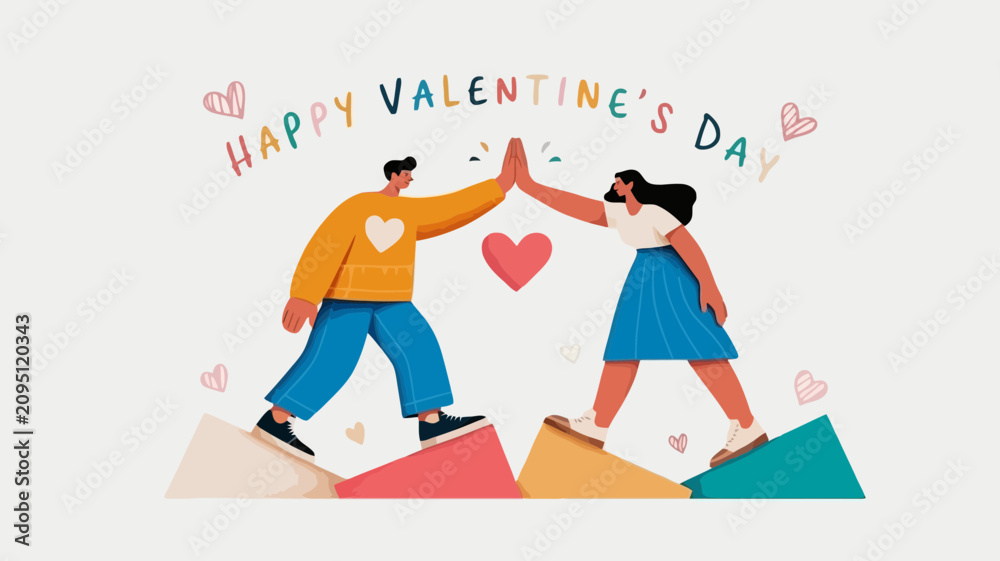 Fototapeta premium Romantic couple in intimate embrace with I want you tonight text, Valentine's Day vector illustration with red heart balloons and pink roses
