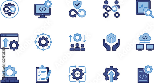 Fotografie Software development devops icons blue series