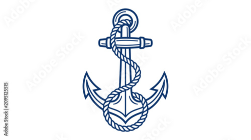 Принти на полотні Nautical Anchor with Rope Illustration - Maritime Symbol