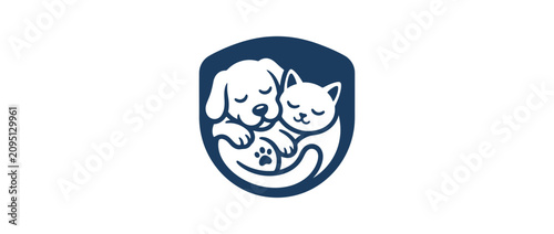 Cute Dog and Cat Logo, Animal Care, Veterinary, Pet Adoption, Friendship Symbol
