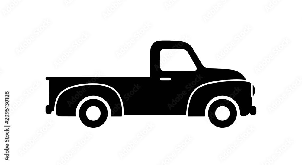 Fototapeta premium Vector illustration of silhouette of a vintage pickup truck on a transparent background