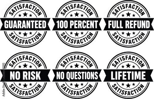 Tableau sur toile Vintage satisfaction guaranteed stamp set, 6 black rubber seal vectors, 100 perc
