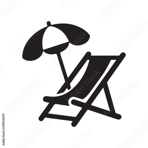 Beach chair icon with umbrella
