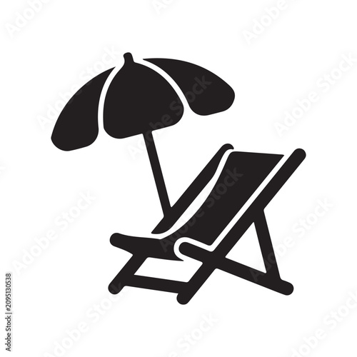 Beach chair icon with umbrella