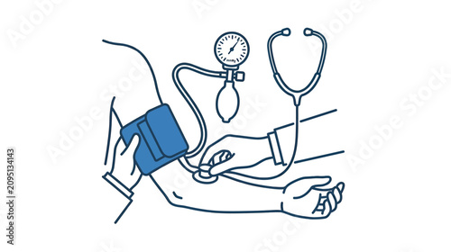 Canvas Print Doctor checking blood pressure with stethoscope and sphygmomanometer illustratio