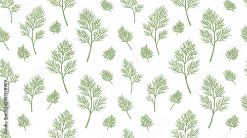 Bild auf Leinwand Delicate green leafy branch pattern on a clean white background with botanical charm
