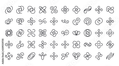 Fotografie Collection of various swirl line art.