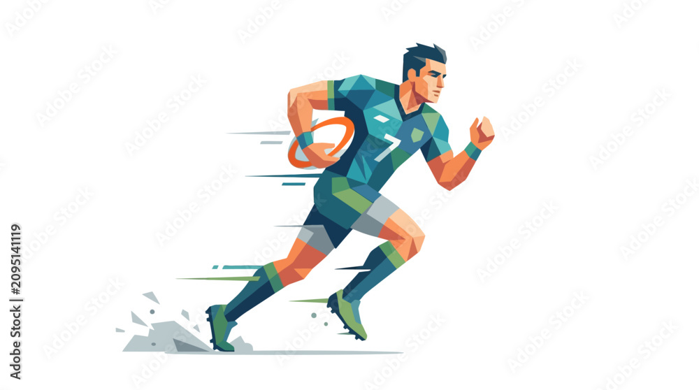 Obraz premium Rugby Player Running Low Poly Vector Illustration