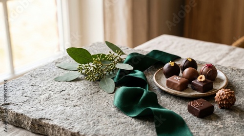 Elegant gourmet truffles on stone for World Chocolate Day