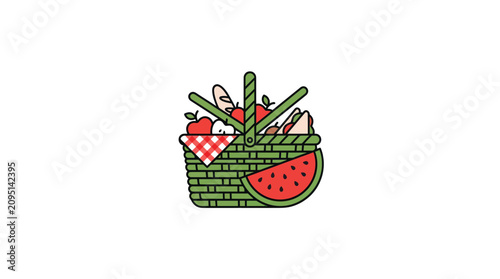 Obraz na plátně Picnic basket with food inside.