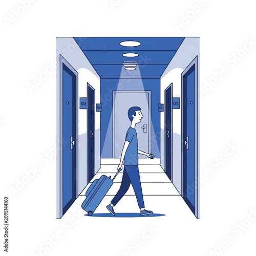 Εκτύπωση καμβά Man pulling luggage in a hotel hallway.