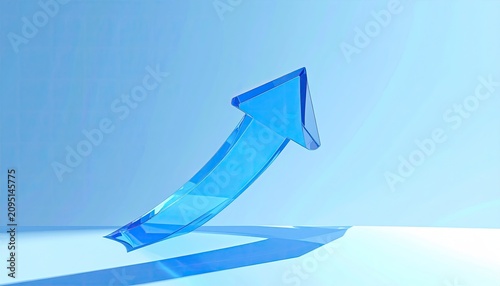 Blue Glass Arrow Pointing Upwards Symbolizing Growth and Success.