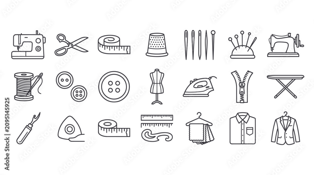 Fototapeta premium Sewing tools and equipment icons set 2.