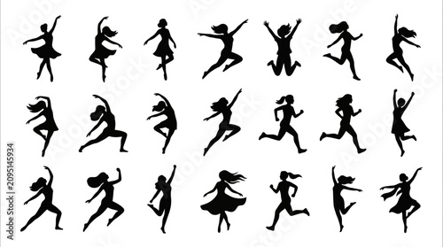 Quadro su tela Silhouettes of people dancing various styles.