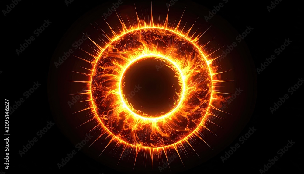 Naklejka premium Fiery Ring of Plasma and Energy Emanating from a Central Core.