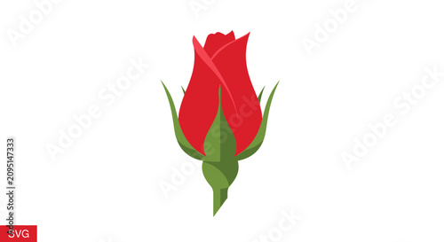 Fényképezés Vibrant red rose flower bud in minimalist flat design