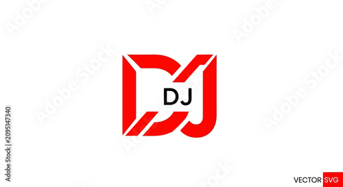 Foto Red dj monogram logo for music and entertainment branding