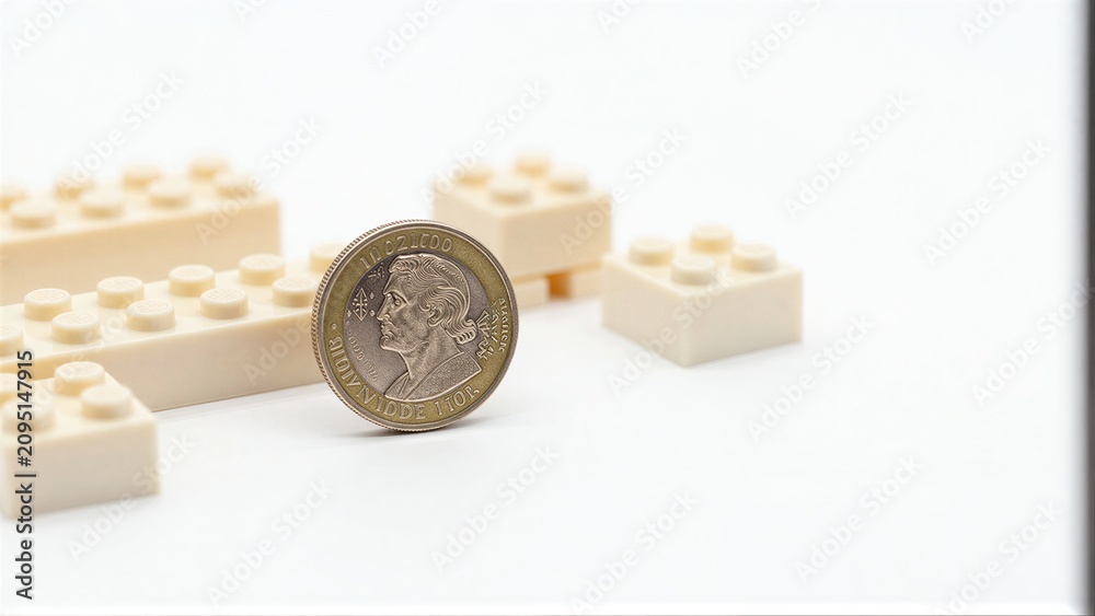 Obraz premium Legos and coins symbolize building wealth through play or investment.