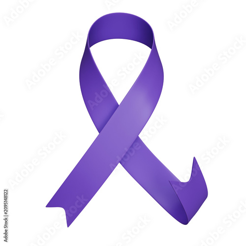 Purple Awareness Ribbon with Curled Tail 3D Isolated Object