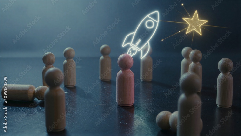 Obraz premium One standout figure leads a group toward dreams, symbolizing ambition and aspiration.