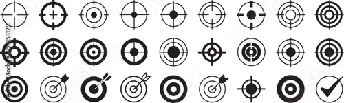 Bild auf Leinwand Collection of target and crosshair icons vector graphics featuring various styles of aiming marks for precision shooting tactical scopes games focus signs and marketing strategy concepts