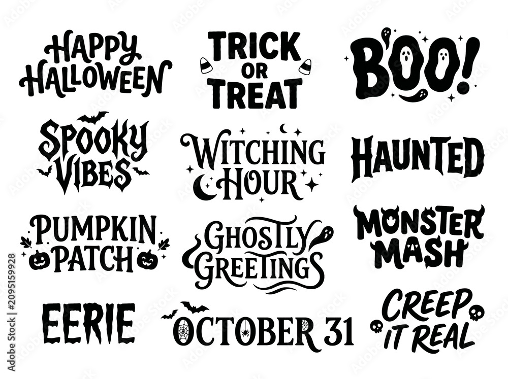 Obraz premium Spooky Halloween text lettering collection