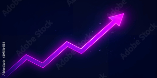 Creative financial success chart with glowing magenta upward trend line.