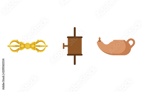 Konstfotografi Set of Three Spiritual and Ritual Objects Including a Vajra, Prayer Wheel, and O