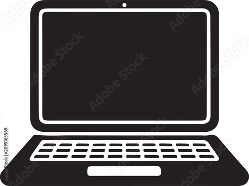 Laptop Computer Icon Silhouette with Blank Screen Vector Illustration