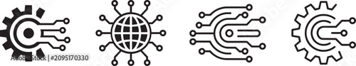 Fotografía Series of innovative technology and industrial circuit connection icons designed as vector symbols representing advanced networking smart manufacturing and digital connectivity infrastructure