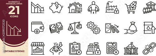 Obraz na płótnie Economy and Financial Crisis Line Icons Vector.