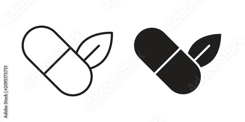 Foto Herbal capsule icon thin line pictograms group