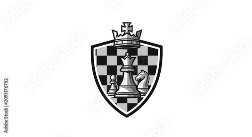 Canvas Print Chess Shield Emblem with Queen Pawn and Knight