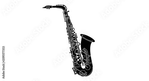 Bild auf Leinwand Black and white silhouette of a jazz saxophone