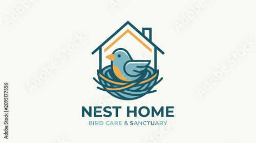 Schilderij op canvas Nest home bird care and sanctuary logo design