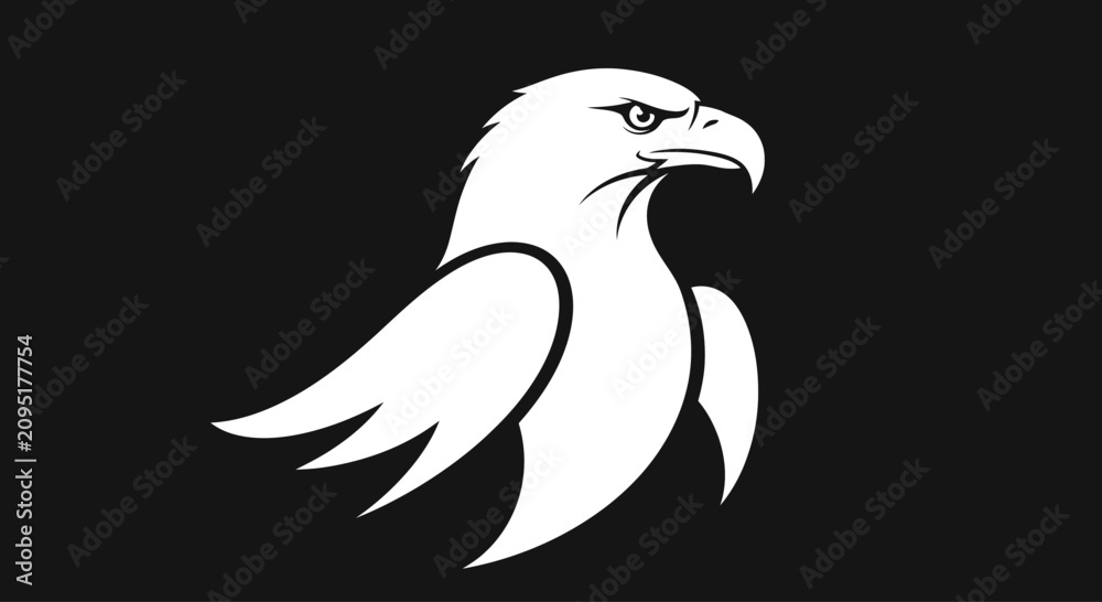 Fototapeta premium Minimalist White Eagle Head Logo Icon on Black Background
