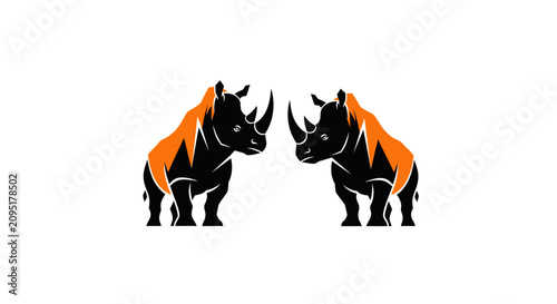 Two Black Rhino Silhouettes Facing Each Other.